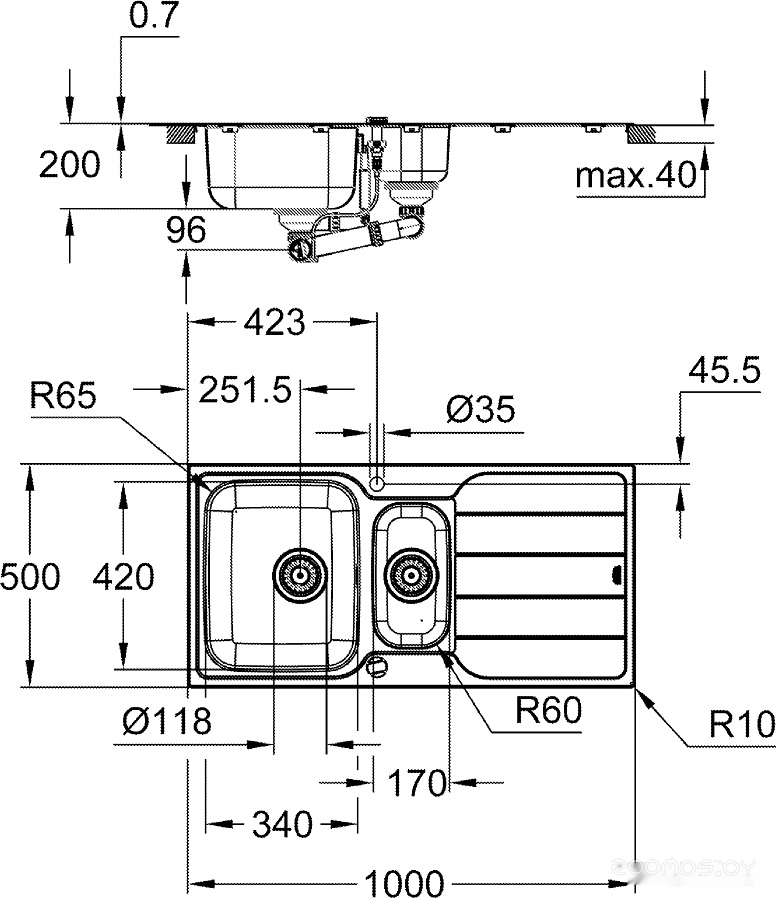 Кухонная мойка Grohe K500 60-S 100/50 1.5 rev 31572SD1, фото 3