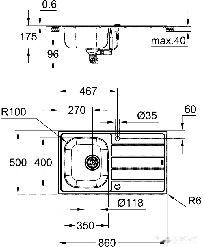 Кухонная мойка Grohe K200 45-S 86/50 1.0 rev 31552SD1, фото 4