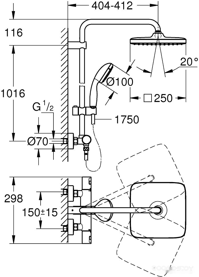 Душевая система Grohe QuickFix Vitalio Start System 250 Cube 26696000, фото 2