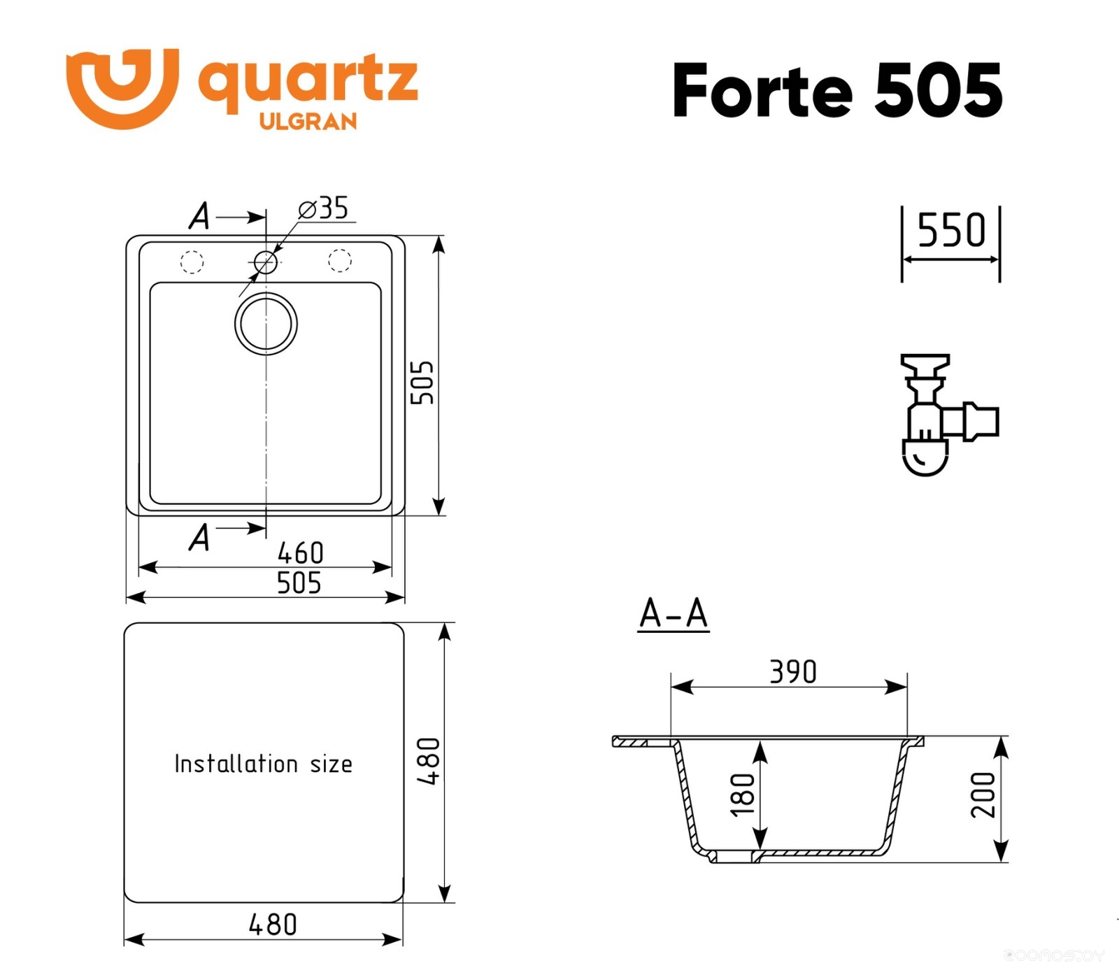 Кухонная мойка Ulgran Quartz Forte 505-07 (уголь), фото 2