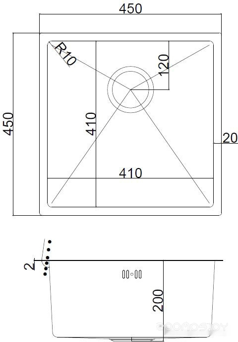 Кухонная мойка ARFEKA AF 450*450 Satin Nano, фото 2