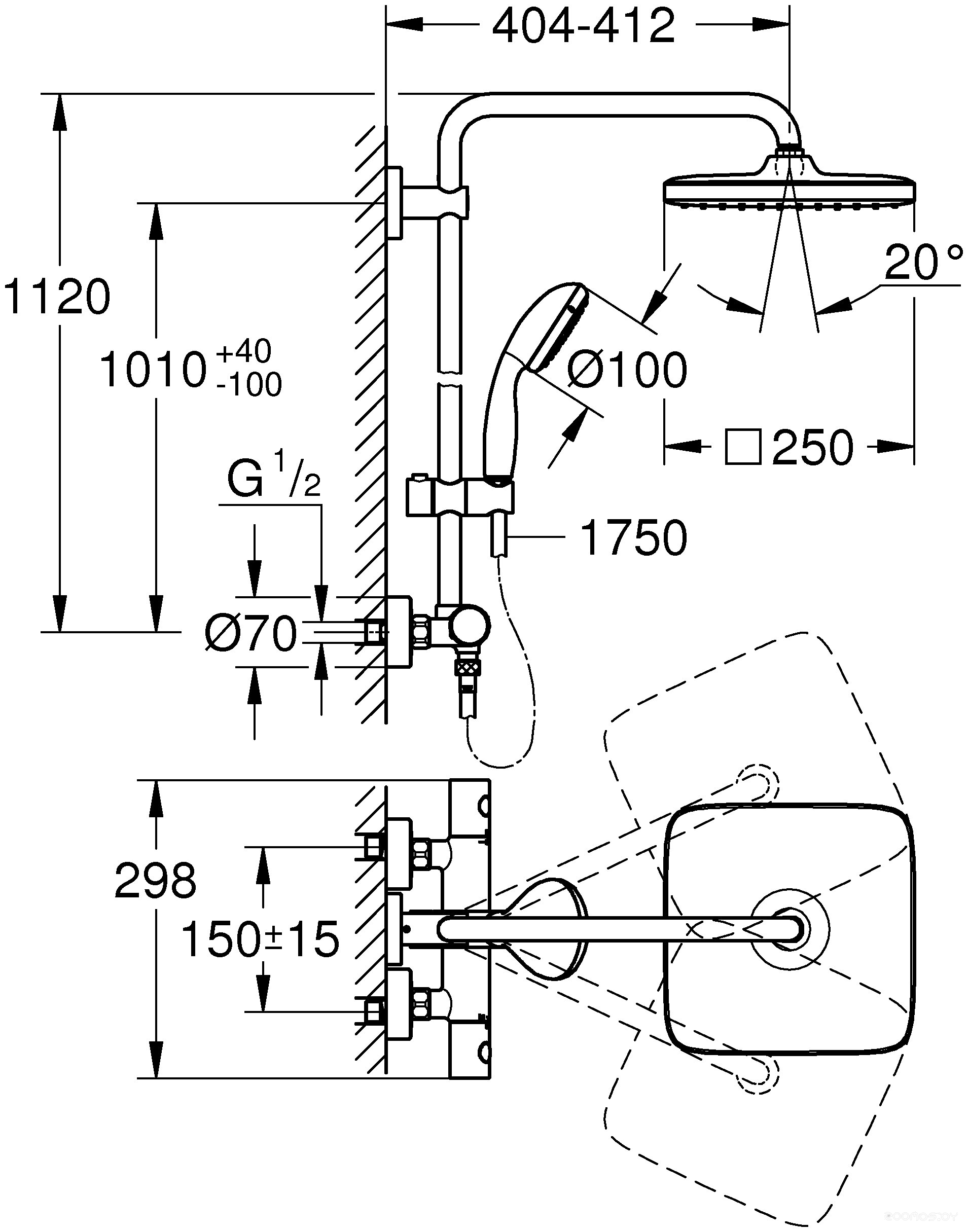 Душевая система Grohe QuickFix Vitalio Start 250 CUBE 26697000, фото 10