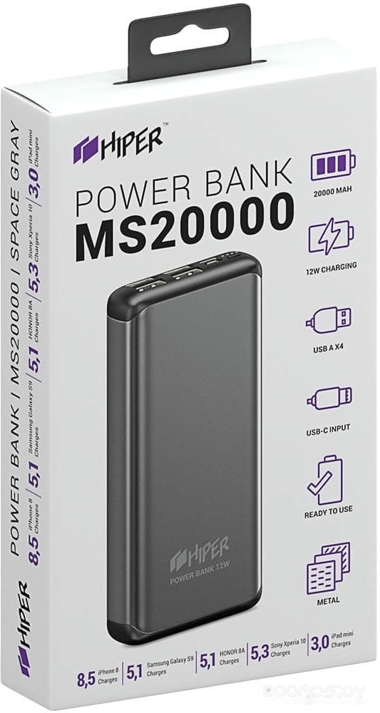 Портативное зарядное устройство HIPER MS20000 (серый), фото 4