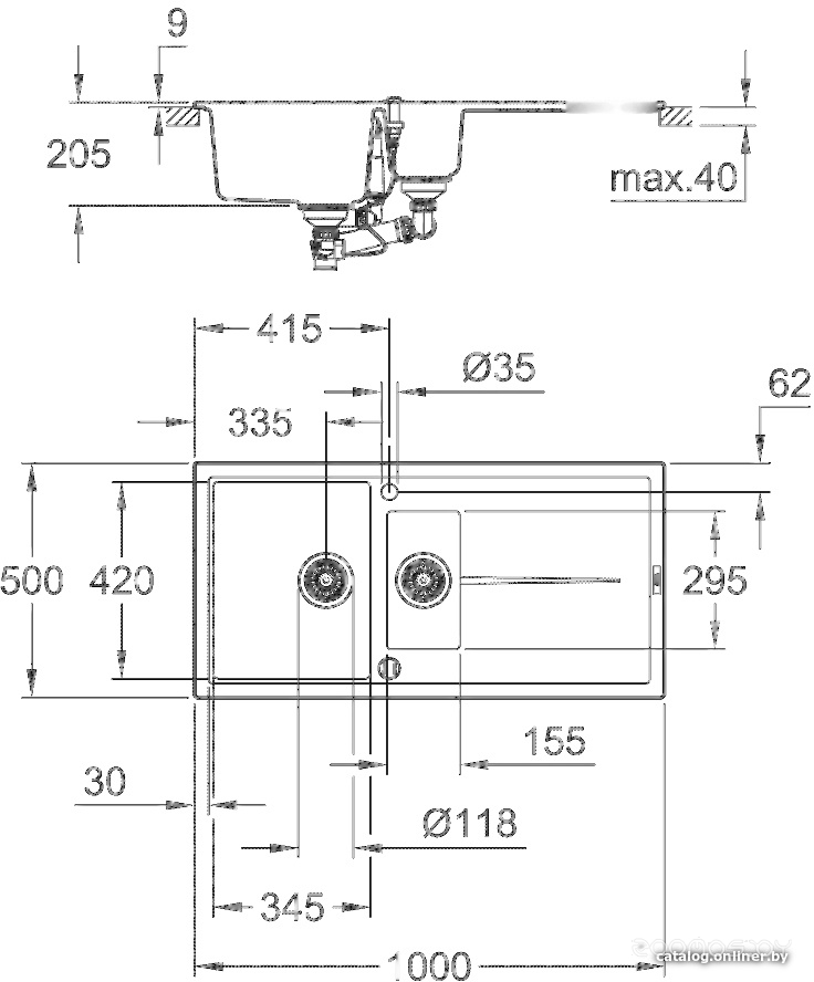 Кухонная мойка Grohe K400 60-C 100/50 1.0 31641AT0 (серый гранит), фото 2