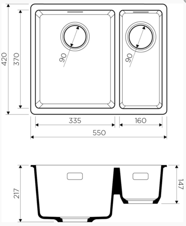 Кухонная мойка Omoikiri Kata 55-2-U-DC, фото 2