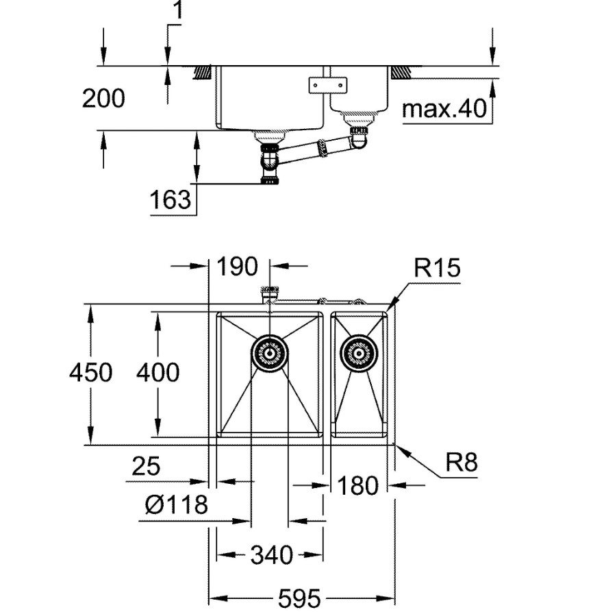 Кухонная мойка Grohe K700U 60-S 59.5/45 1.5 lh 31577SD1 (левая), фото 3