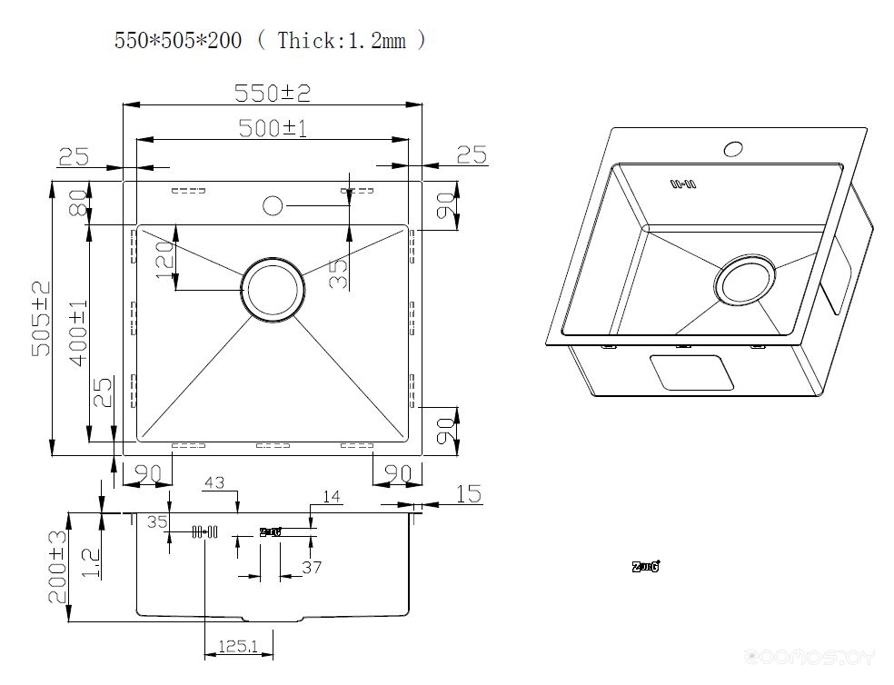 Кухонная мойка Zorg ZRN 5055 Nano PVD Gold, фото 3