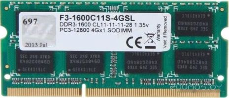 Оперативная память G.SKILL 4GB DDR3 SODIMM PC3-12800 F3-1600C11S-4GSL
