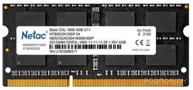 Оперативная память Netac Basic 4GB DDR3 SODIMM PC3-12800 NTBSD3N16SP-04, фото 1