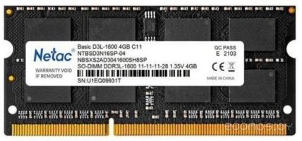 Оперативная память Netac Basic 4GB DDR3 SODIMM PC3-12800 NTBSD3N16SP-04