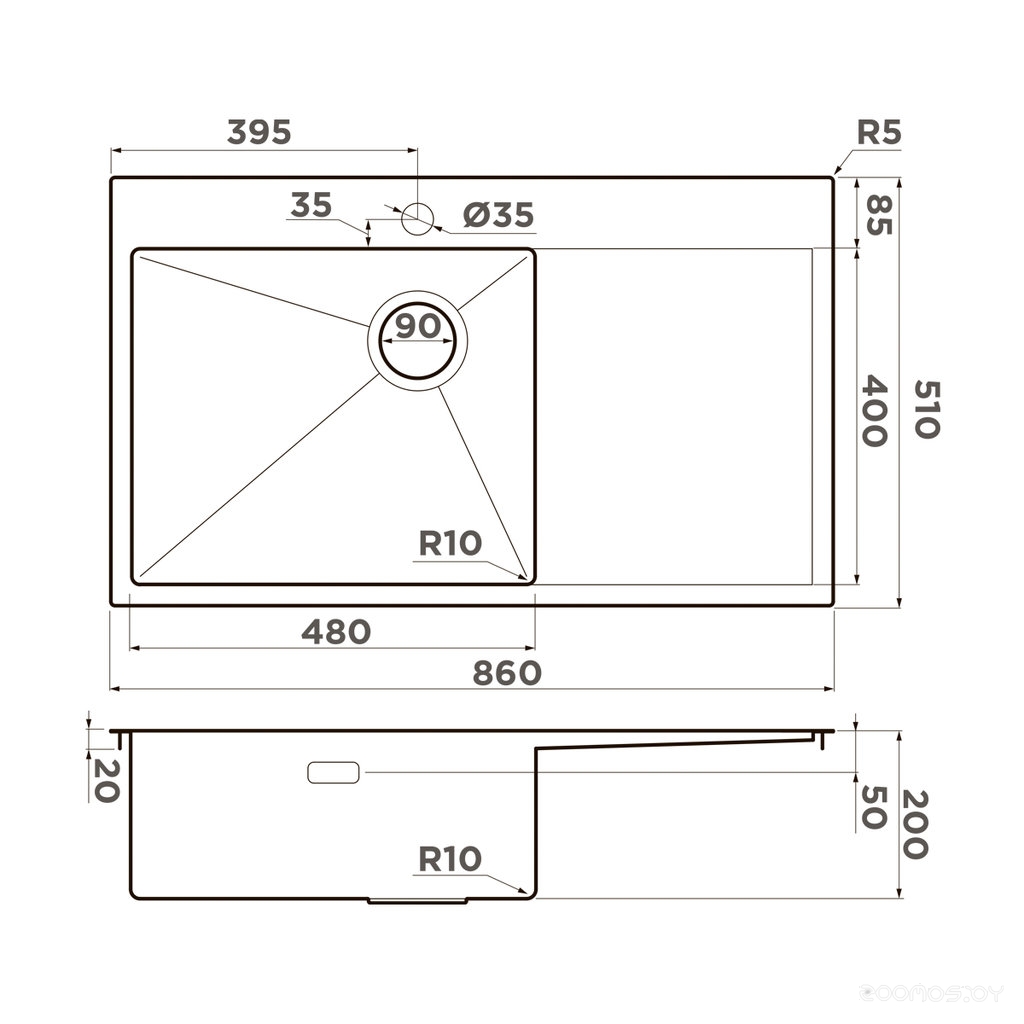 Кухонная мойка Omoikiri Akisame 86-LG-L Side светлое золото, фото 2