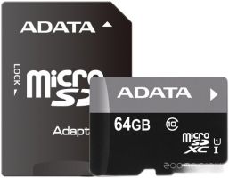Карта памяти A-Data Premier microSDXC UHS-I U1 Class 10 64GB (AUSDX64GUICL10-RA1)