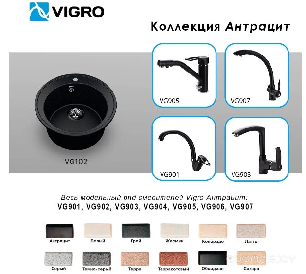 Мойка кухонная Vigro VG102 (антрацит), фото 3