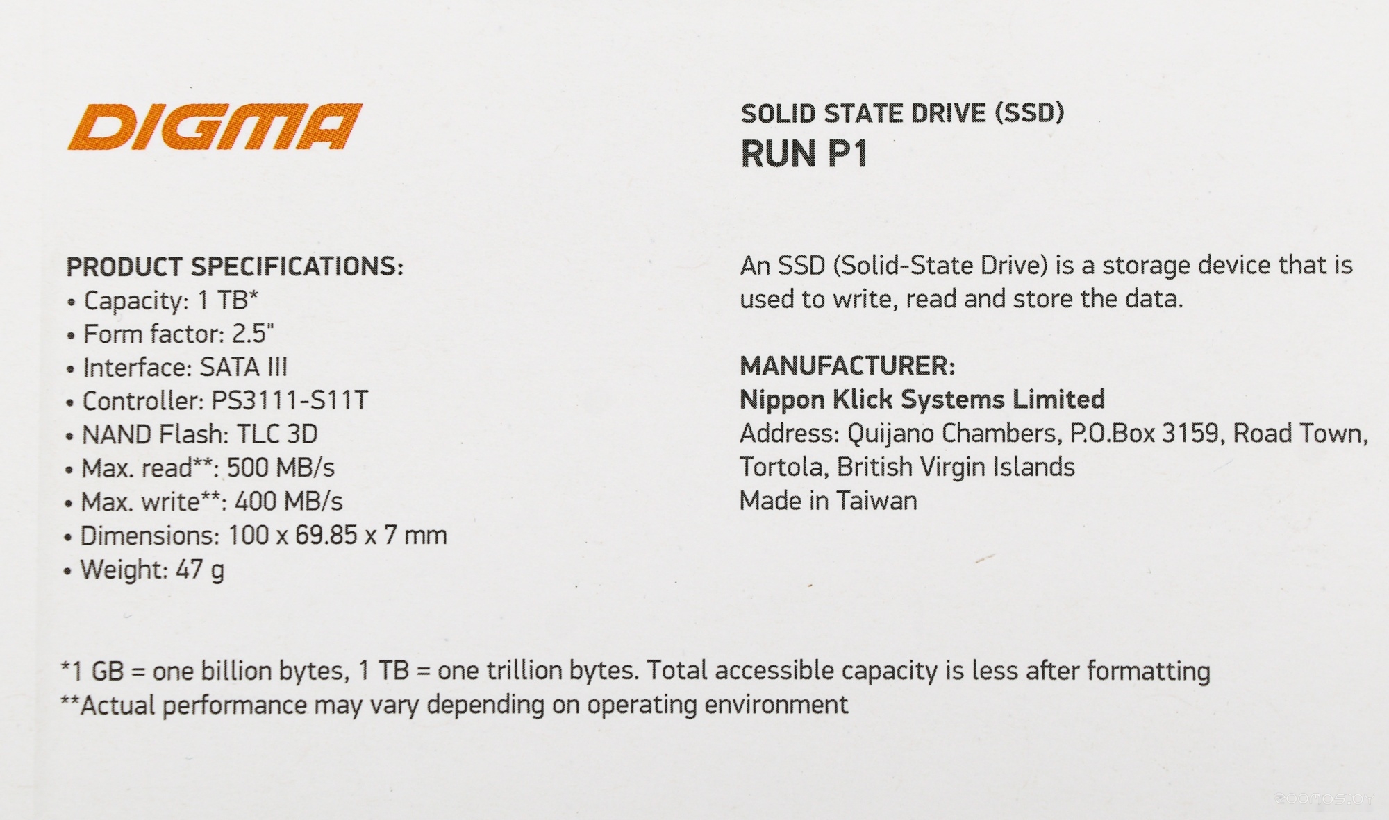 SSD DIGMA Run P1 1TB DGSR2001TP13T, фото 3