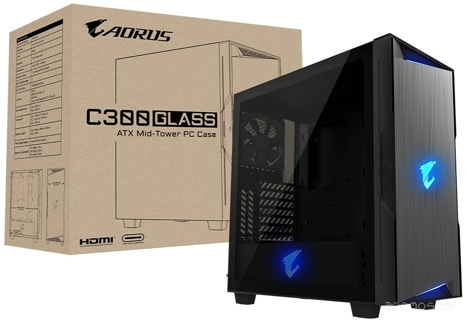 Корпус Gigabyte Aorus C300 Glass ATX (Black), фото 7