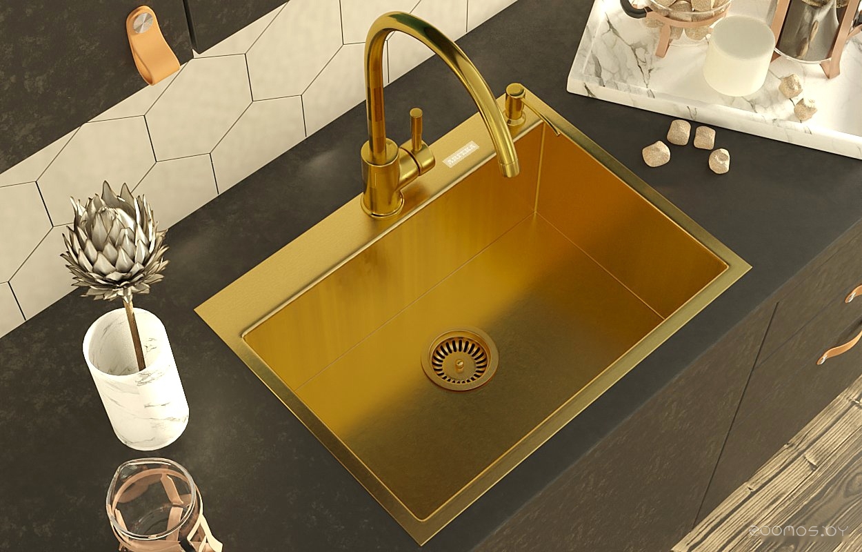 Кухонная мойка ARFEKA Eco AR 600*450 Golden PVD Nano, фото 2