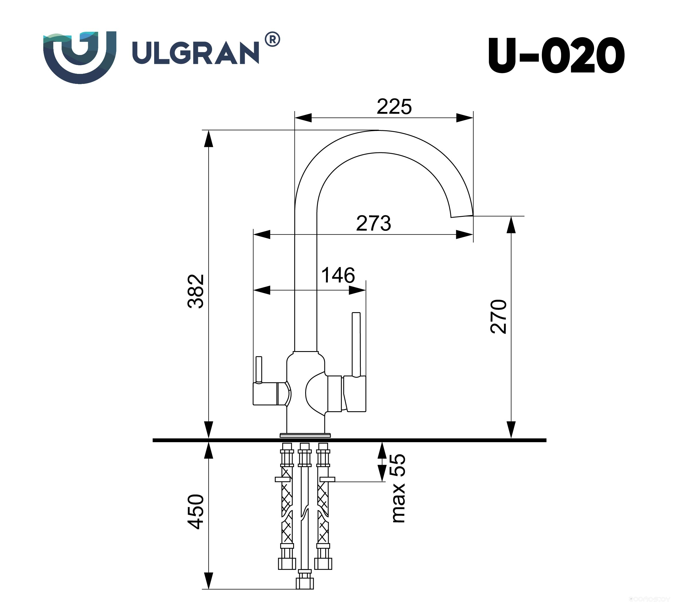 Смеситель Ulgran U-020 304 (нержавеющая сталь), фото 2