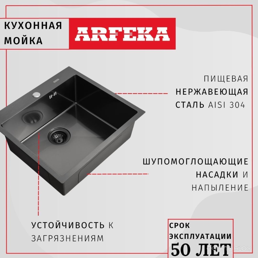 Кухонная мойка ARFEKA ECO AR 520*490 GUN BLACK, фото 6