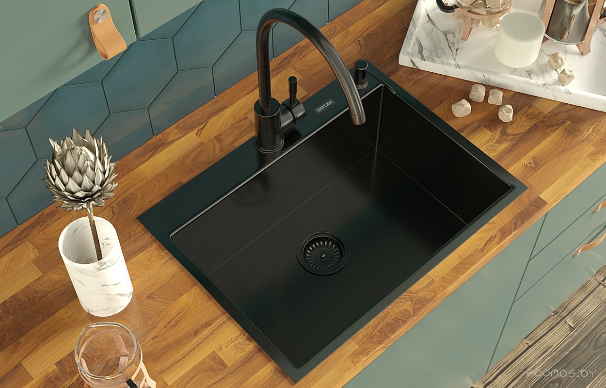 Кухонная мойка ARFEKA AF 600*450 + AF SD-03SS304 + ZP DS BLACK PVD NANO, фото 2