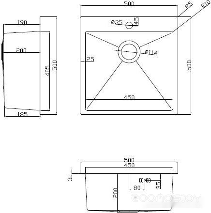 Кухонная мойка ARFEKA ECO AR 500*500 + AR 001 + AR RM 01 + AR DS 11 SATIN, фото 8