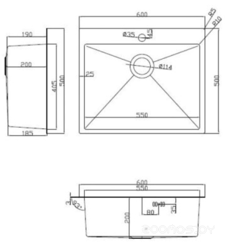Кухонная мойка ARFEKA Eco AR 600*500 Gun Black, фото 4
