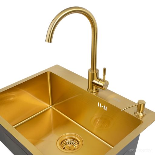 Кухонная мойка ARFEKA ECO AR 600*450 + AF SD-03SS304 + ZP DS GOLDEN PVD NANO, фото 1