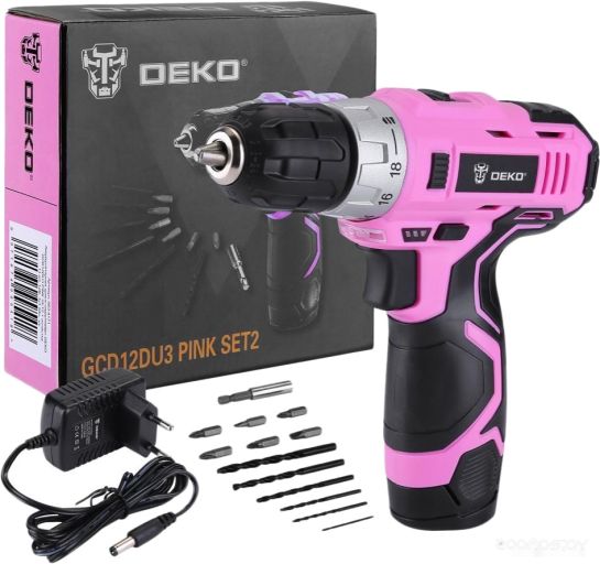 Дрель-шуруповерт Deko GCD12DU3 PINK SET2 063-4171 (с 1-им АКБ, набор оснастки), фото 1