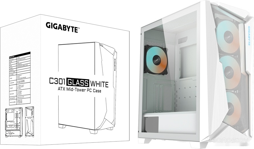 Корпус Gigabyte C301 Glass (белый), фото 9
