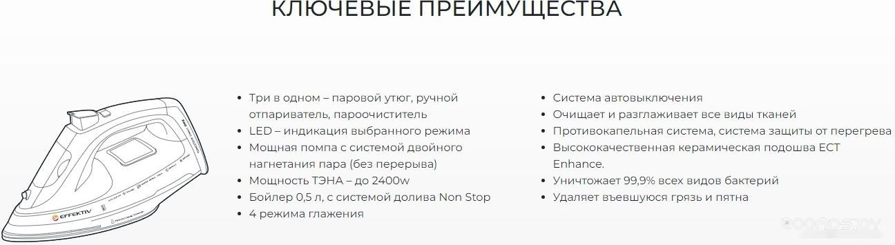Утюг Effektiv Turbosteam 3000Х (красный), фото 12