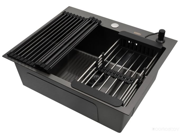 Кухонная мойка ARFEKA ECO AR 600*500, коландер, роллер-мат, дозатор BLACK, фото 1