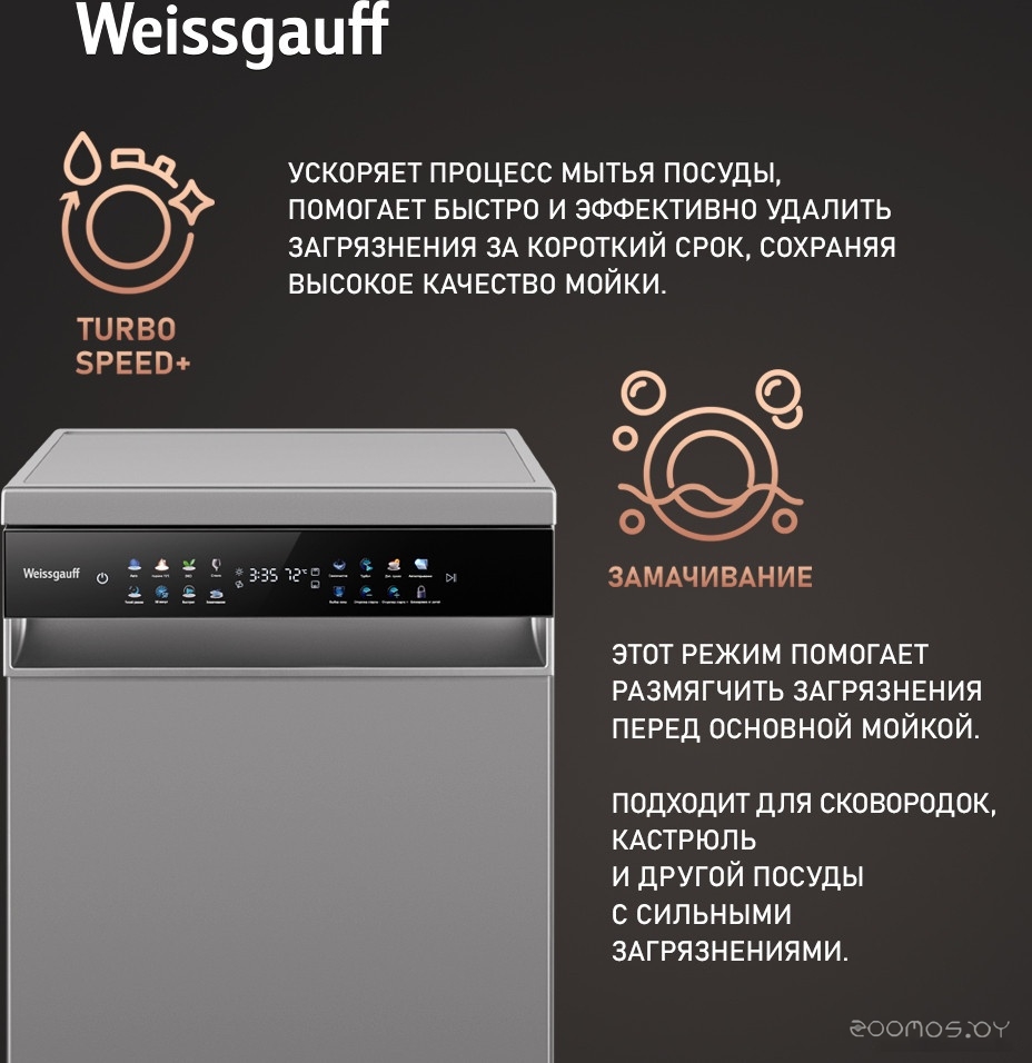 Отдельностоящая посудомоечная машина Weissgauff DW 4539 Inverter Touch AutoOpen Inox, фото 12