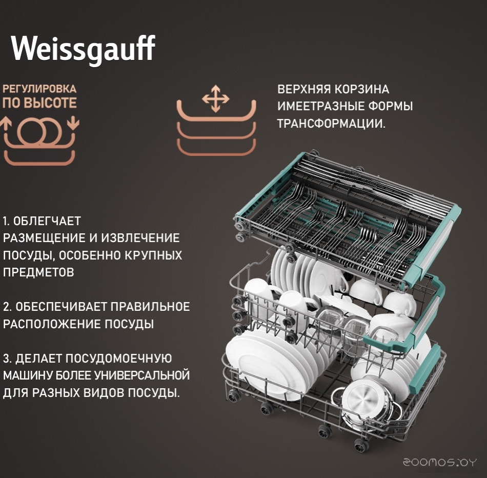 Отдельностоящая посудомоечная машина Weissgauff DW 4539 Inverter Touch AutoOpen Inox, фото 2