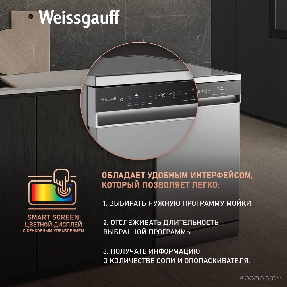 Отдельностоящая посудомоечная машина Weissgauff DW 4539 Inverter Touch AutoOpen Inox, фото 10