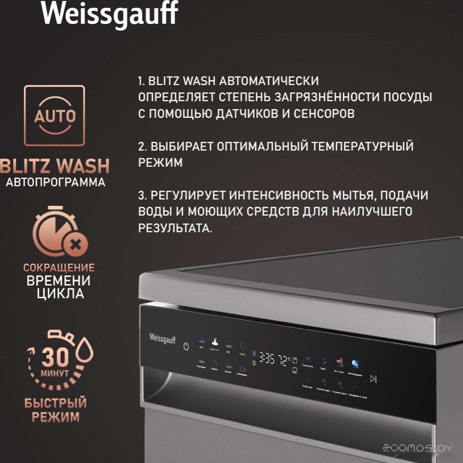 Отдельностоящая посудомоечная машина Weissgauff DW 4539 Inverter Touch AutoOpen Inox, фото 11