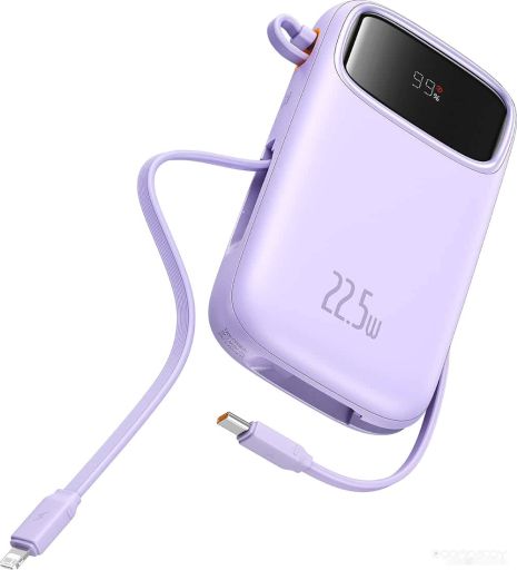 Внешний аккумулятор Baseus Qpow2 Dual-Cable Digital Display Fast Charge Power Bank 22.5W 10000mAh (сиреневый)