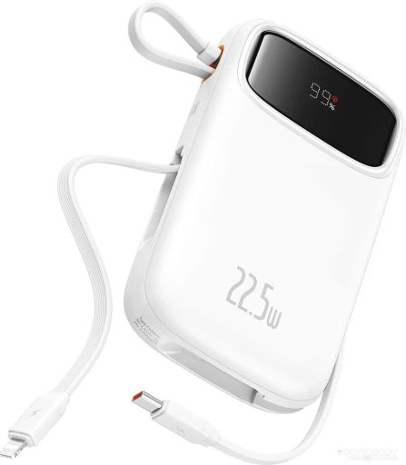 Внешний аккумулятор Baseus Qpow2 Dual-Cable Digital Display Fast Charge Power Bank 22.5W 20000mAh (белый)