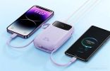 Внешний аккумулятор Baseus Qpow2 Dual-Cable Digital Display Fast Charge Power Bank 22.5W 20000mAh (сиреневый)