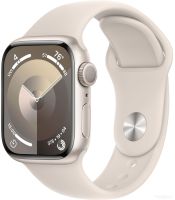 Умные часы Apple Watch Series 9 41 мм (алюминиевый корпус, звездный свет/звездный свет, спортивный силиконовый ремешок M/L)