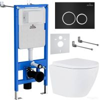 Унитаз подвесной Roxen Antares One Rimless 6 в 1 StounFix Slim 506495 (кнпка: черный матовый)