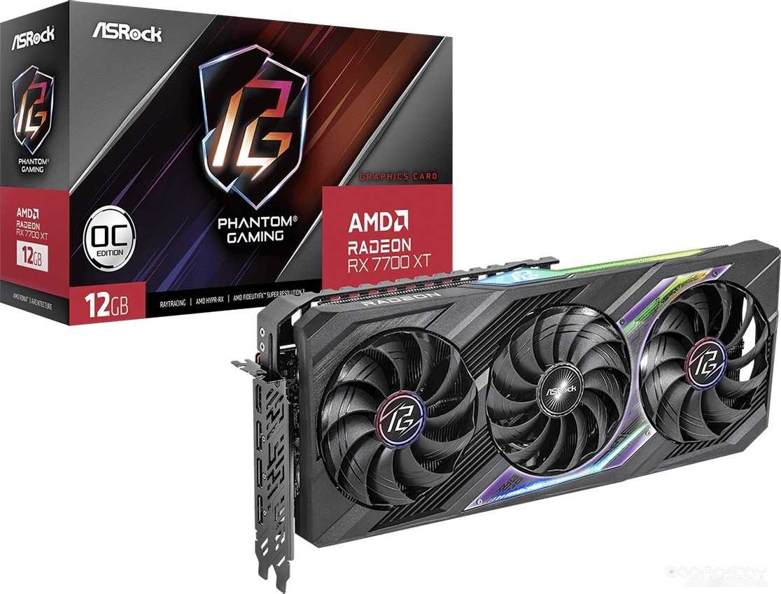 Видеокарта ASROCK Radeon RX 7700 XT Phantom Gaming 12GB OC RX7700XT PG 12GO, фото 2