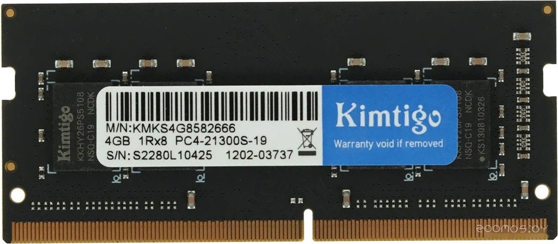 Оперативная память Kimtigo 4ГБ DDR4 SODIMM 2666 МГц KMKS4G8582666, фото 1
