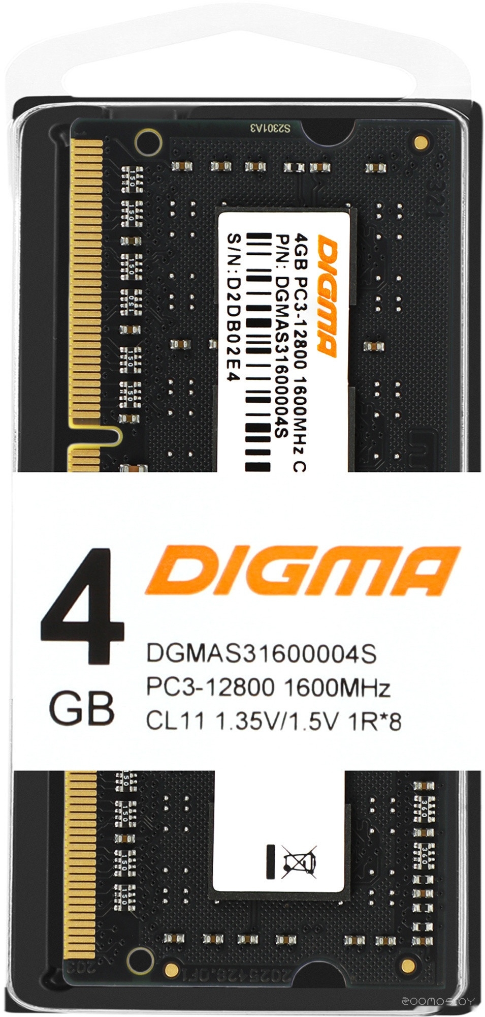 Оперативная память DIGMA 4ГБ DDR3 SODIMM 1600 МГц DGMAS31600004S, фото 8
