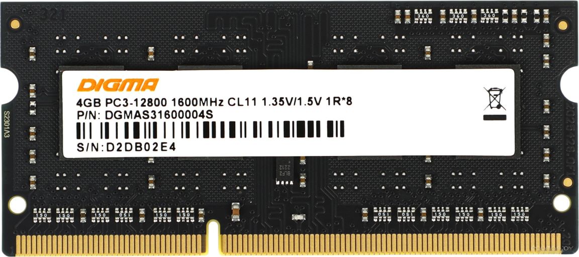 Оперативная память DIGMA 4ГБ DDR3 SODIMM 1600 МГц DGMAS31600004S, фото 1