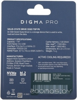 SSD DIGMA Pro Top P6 1TB DGPST5001TP6T4, фото 4