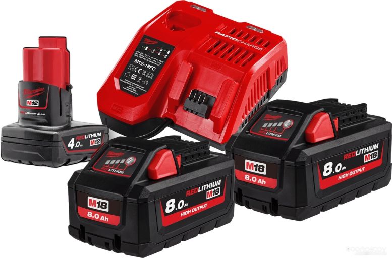 Аккумулятор с зарядным устройством Milwaukee M18 M18HNRG-802 4933471073 (2 x 18В/8 Ач + 12В/4 Ач + 12-18В)