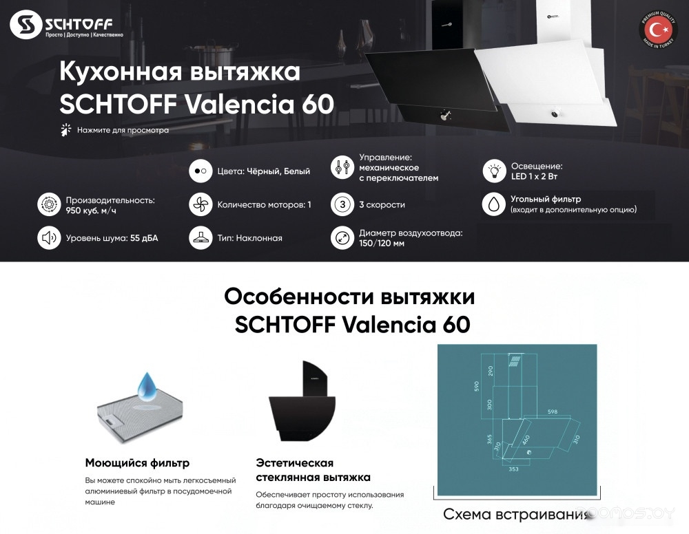 Кухонная вытяжка Schtoff Valencia 60 (серый), фото 12