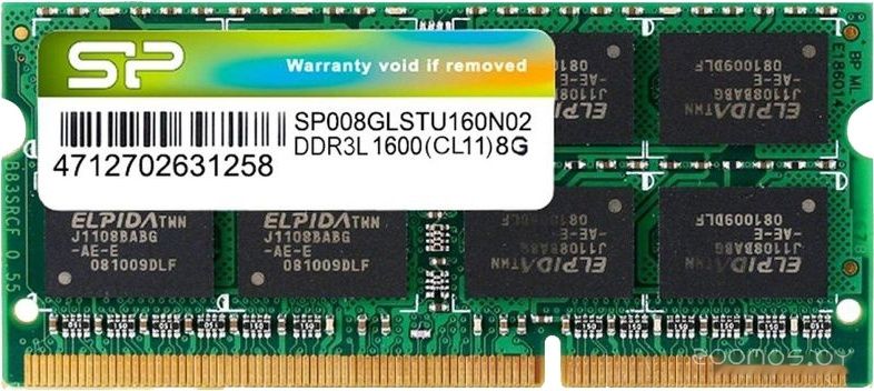 Оперативная память Silicon Power 8GB DDR3 SO-DIMM PC3-12800 SP008GLSTU160N02, фото 1