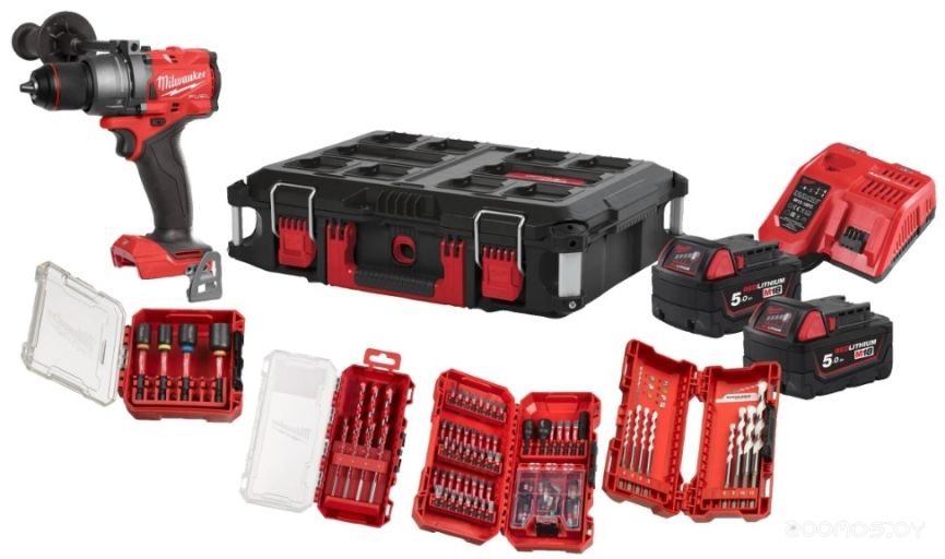 Ударная дрель-шуруповерт Milwaukee M18 FUEL Promo FPD3100P-502P 4933498240 (с 2-мя АКБ 5 Ач, кейс, набор оснастки)