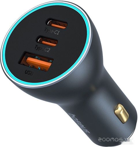 Автомобильное зарядное Baseus Golden Contactor Pro GaN Fast Charging Car Charger U+2C 65W C00035202841-00 (серый)