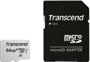Карта памяти Transcend microSDXC 300S 64GB Class 10 UHS-I U1 (TS64GUSD300S-A)